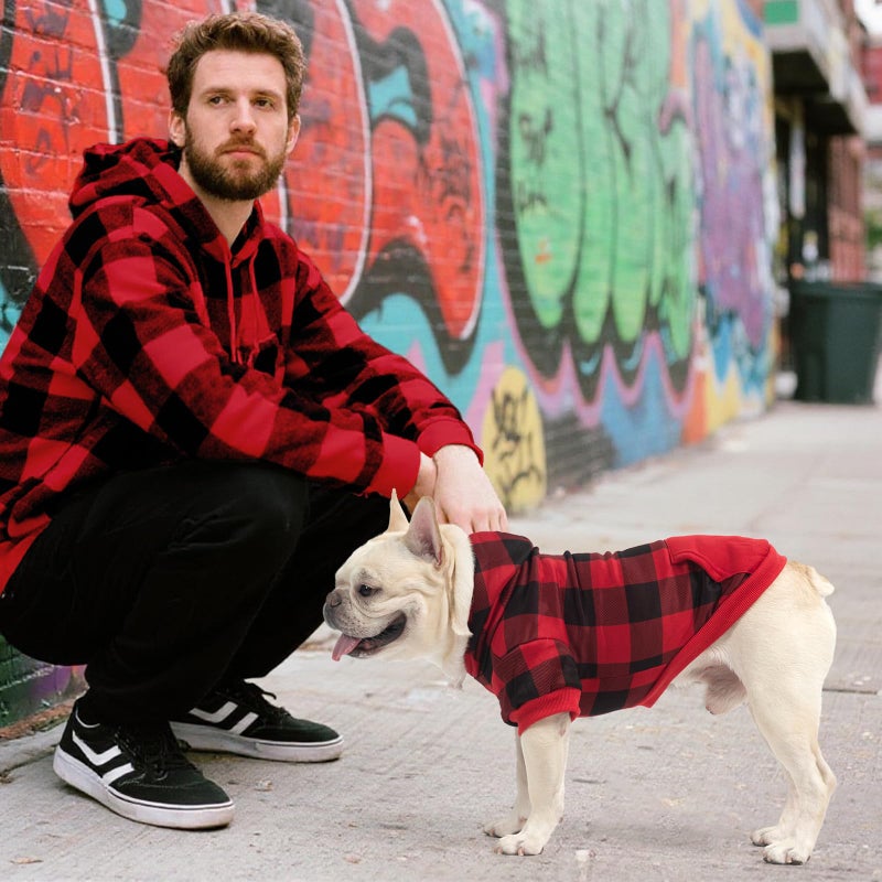 KOOLTAIL Plaid Dog Hoodie Pet Clothes Sweater with Hat and Pocket for Small Medium Large Size Dogs, Soft Winter Warm Dog Cold Weather Coat, Fleece Fall Dog Hooded Sweatshirt for Puppy Cats, Red S - Image 3